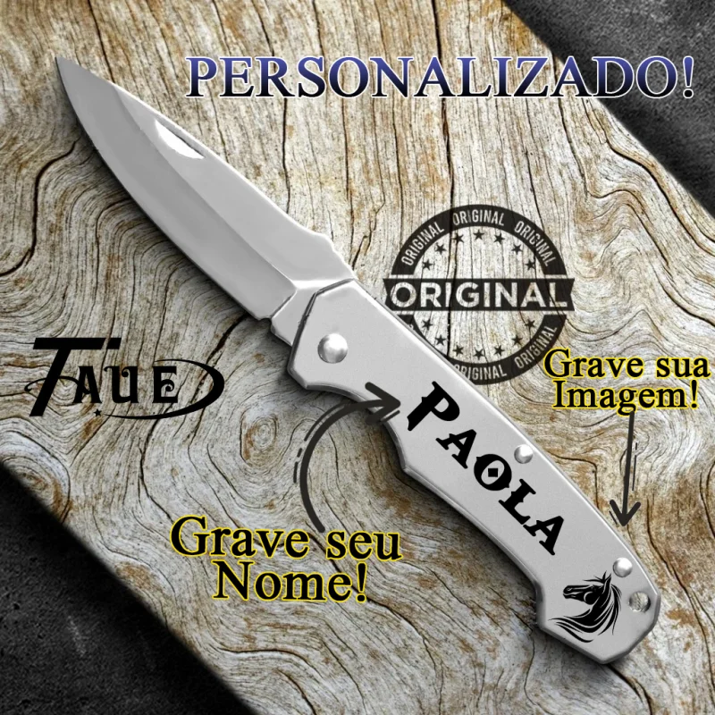 Canivete Manual Personalizado Com Clip De Bolso Em Aço Inox Com seu Nome e Logo Gravado - K003